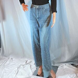 INC International Concepts Light Blue Straight Leg Jeans with Pearl Accents